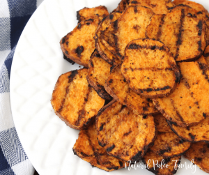 white plate of grilled sweet potatoes