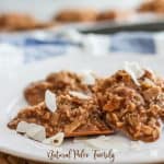 four chocolate sugar free no bake cookies on a white plate