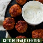 plate of keto buffalo chicken meatballs and sauce